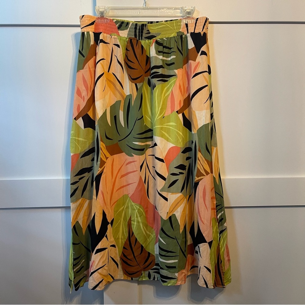 LOFT Orange and Green Maxi A-Line Skirt Resort Wear